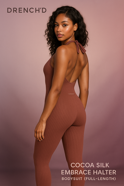 COCOA SILK EMBRACE HALTER BODYSUIT (FULL-LENGTH)